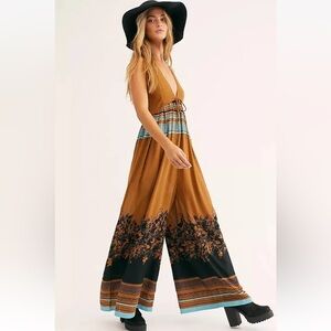FREE PEOPLE PALM BEACH ONE PIECE PRINTED WIDE LEG JUMPSUIT